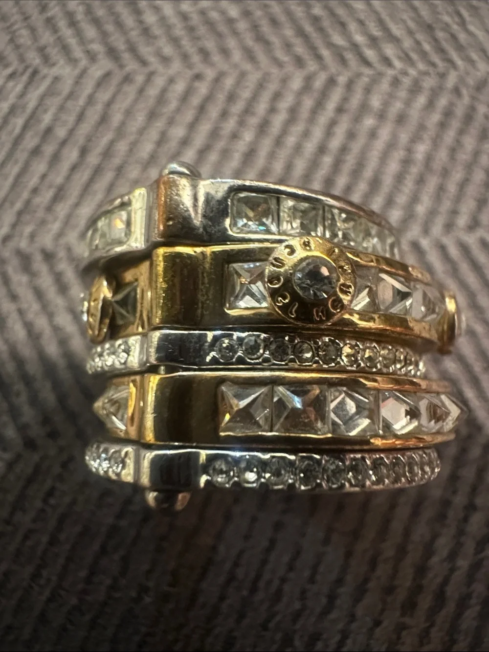 Henri Bendel Stackable Gold and Silver Crystal Band Ring 5 stack